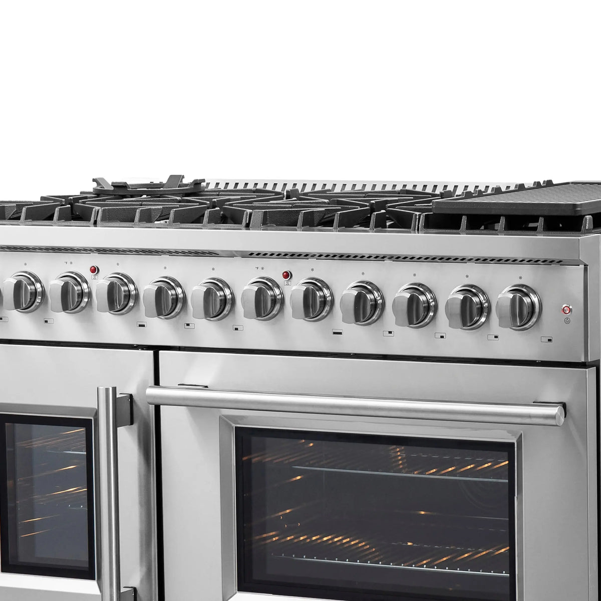 FORNO Galiano 48-Inch French Door Dual Fuel Range All Stainless Steel, 8 Sealed Burners, 107,000 BTU, Griddle, 6.58 cu.ft. Double Ovens FORNO