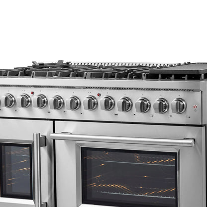 FORNO Galiano 48-Inch French Door Dual Fuel Range All Stainless Steel, 8 Sealed Burners, 107,000 BTU, Griddle, 6.58 cu.ft. Double Ovens FORNO