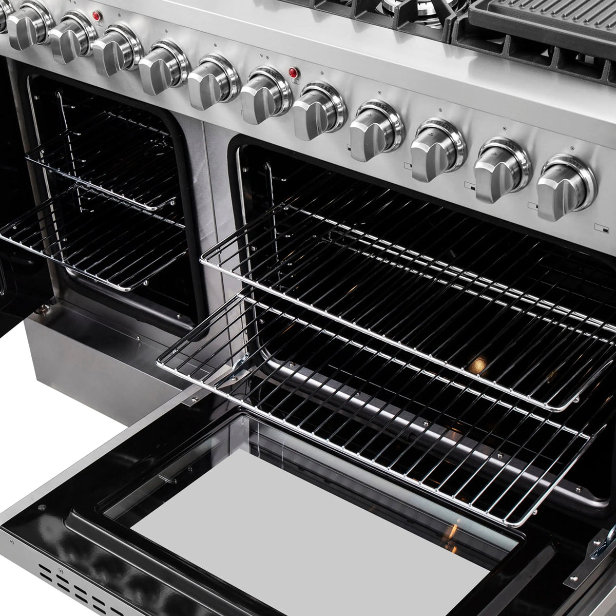 FORNO Galiano 48-Inch French Door Dual Fuel Range All Stainless Steel, 8 Sealed Burners, 107,000 BTU, Griddle, 6.58 cu.ft. Double Ovens FORNO