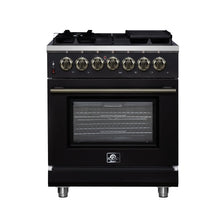 Forno Massimo 30-Inch Freestanding Dual Fuel Range in Black with Antique Brass Accessories, 4 Burners, 4.32 cu. ft. Convection Oven FORNO