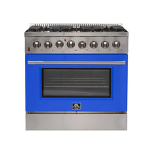 Forno Galiano 36-Inch Freestanding Dual Fuel Range, 6 Burners, Double Convection Ovens, Blue Door FORNO