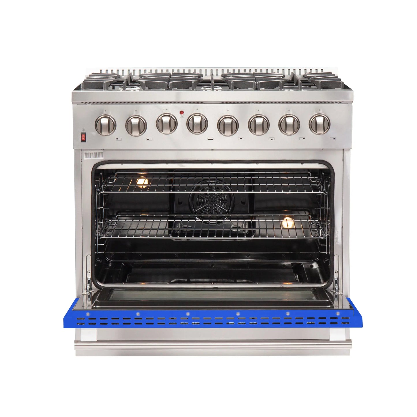 Forno Galiano 36-Inch Freestanding Dual Fuel Range, 6 Burners, Double Convection Ovens, Blue Door FORNO