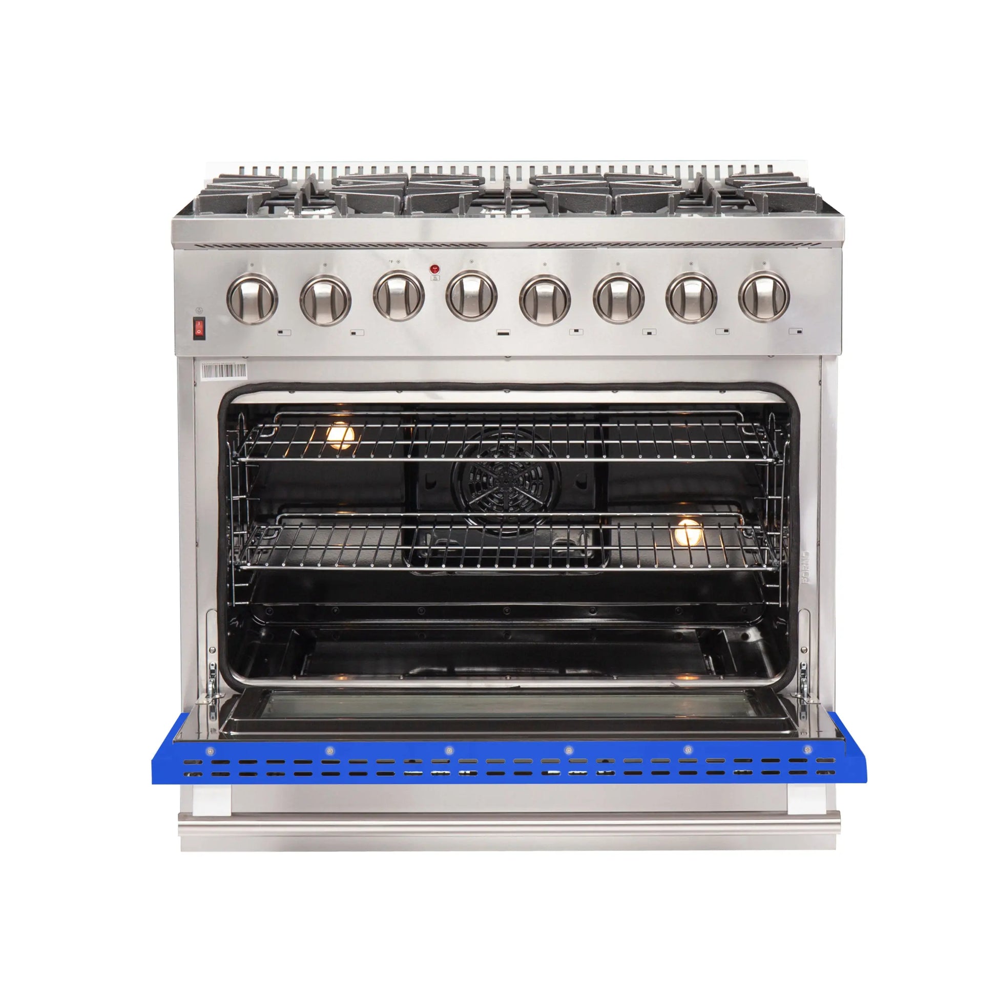 Forno Galiano 36-Inch Freestanding Dual Fuel Range, 6 Burners, Double Convection Ovens, Blue Door FORNO