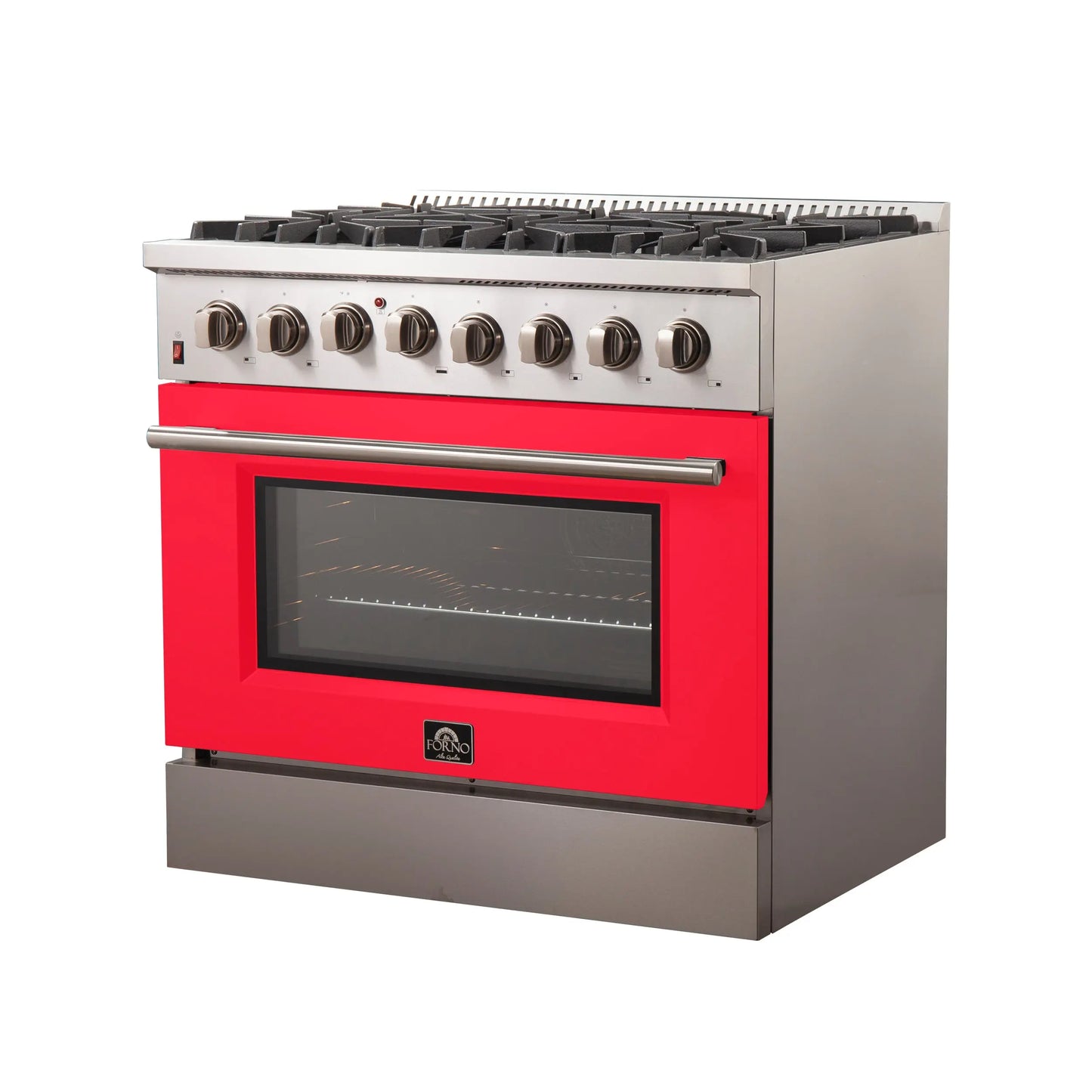 Forno Galiano 36-Inch Freestanding Dual Fuel Range, 6 Burners, Double Convection Ovens, Red Door FORNO