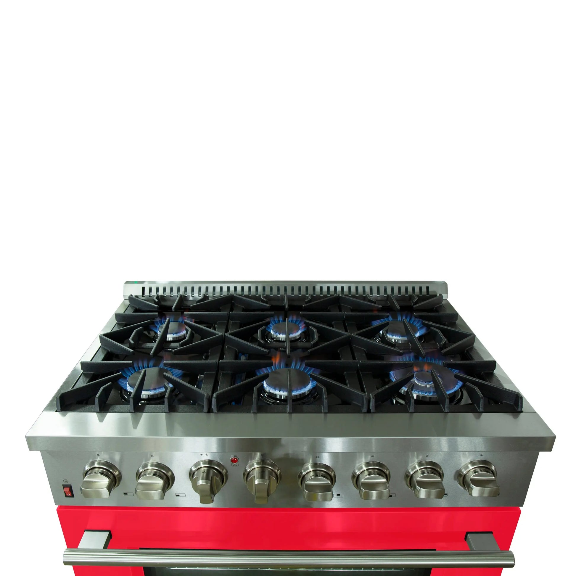 Forno Galiano 36-Inch Freestanding Dual Fuel Range, 6 Burners, Double Convection Ovens, Red Door FORNO
