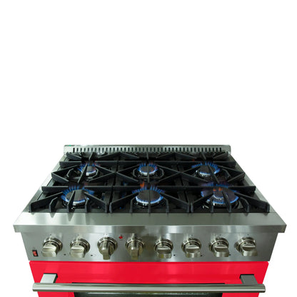 Forno Galiano 36-Inch Freestanding Dual Fuel Range, 6 Burners, Double Convection Ovens, Red Door FORNO