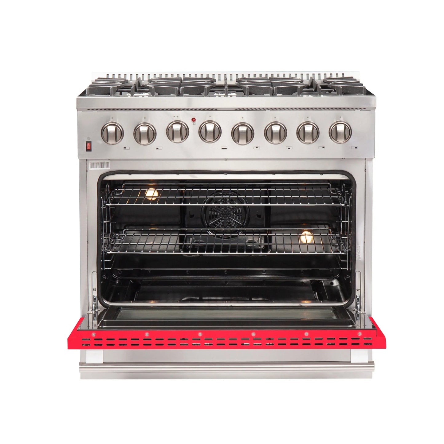 Forno Galiano 36-Inch Freestanding Dual Fuel Range, 6 Burners, Double Convection Ovens, Red Door FORNO