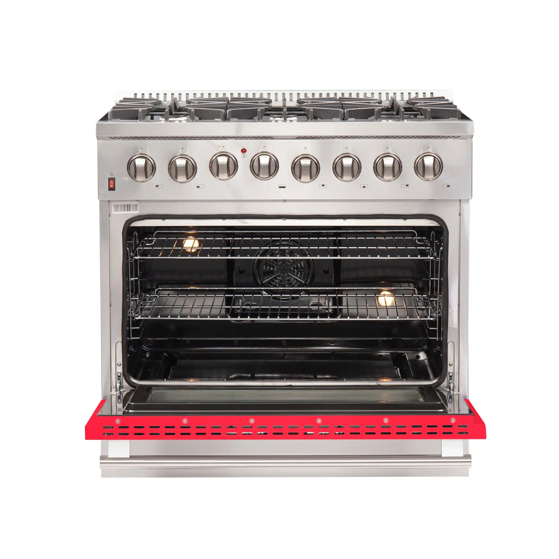 Forno Galiano 36-Inch Freestanding Dual Fuel Range, 6 Burners, Double Convection Ovens, Red Door FORNO