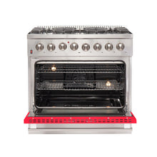 Forno Galiano 36-Inch Freestanding Dual Fuel Range, 6 Burners, Double Convection Ovens, Red Door FORNO