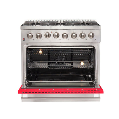 Forno Galiano 36-Inch Freestanding Dual Fuel Range, 6 Burners, Double Convection Ovens, Red Door FORNO