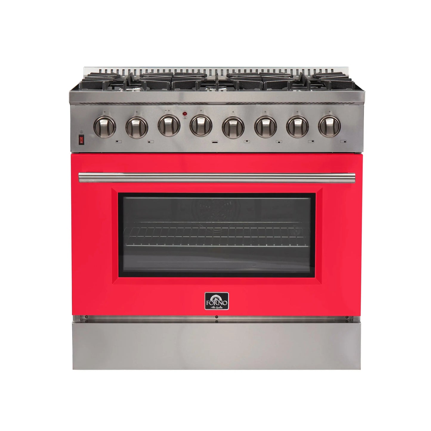 Forno Galiano 36-Inch Freestanding Dual Fuel Range, 6 Burners, Double Convection Ovens, Red Door FORNO