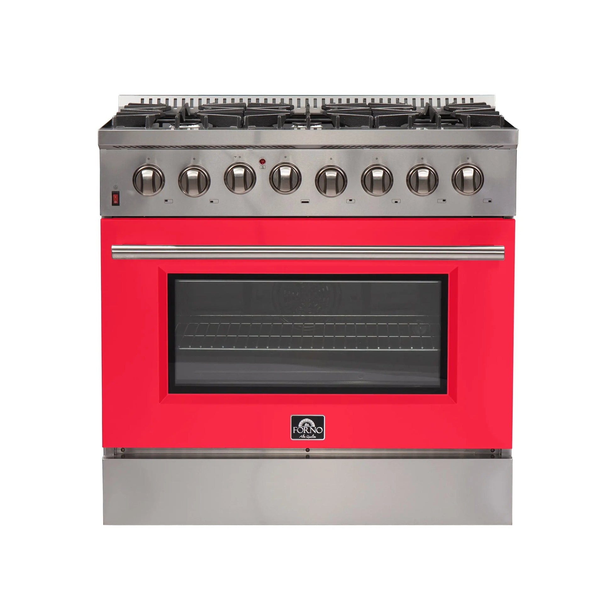 Forno Galiano 36-Inch Freestanding Dual Fuel Range, 6 Burners, Double Convection Ovens, Red Door FORNO