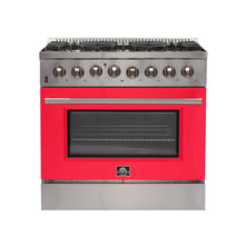 Forno Galiano 36-Inch Freestanding Dual Fuel Range, 6 Burners, Double Convection Ovens, Red Door FORNO