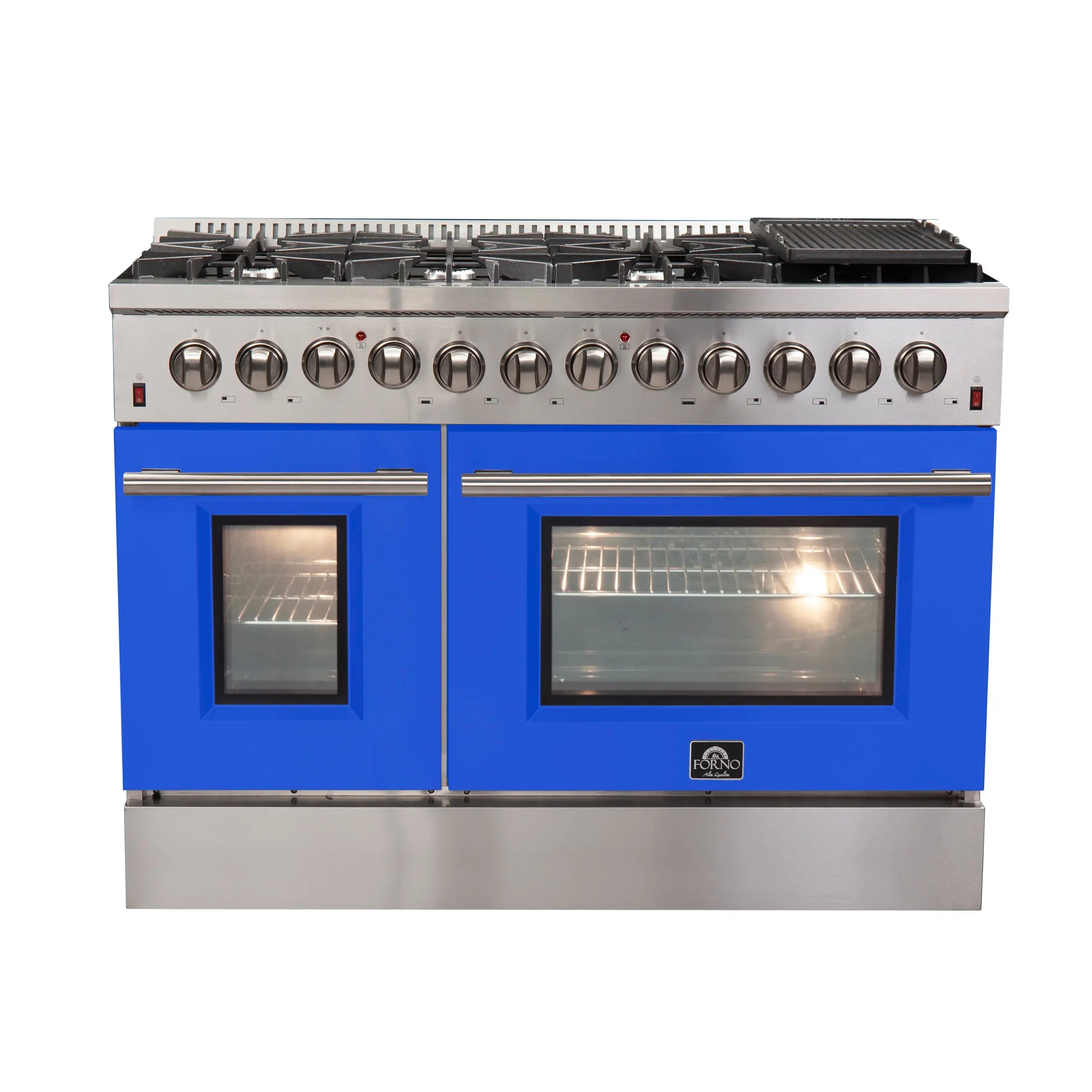 Forno Galiano 48-Inch Freestanding Dual Fuel Range, 8 Burners, Double Convection Ovens, Blue Doors FORNO