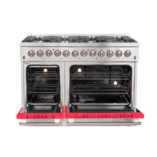 Forno Galiano 48-Inch Freestanding Dual Fuel Range, 8 Burners, Double Convection Ovens, Red Doors FORNO