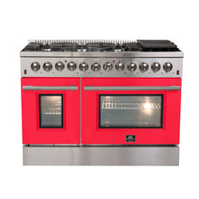 Forno Galiano 48-Inch Freestanding Dual Fuel Range, 8 Burners, Double Convection Ovens, Red Doors FORNO