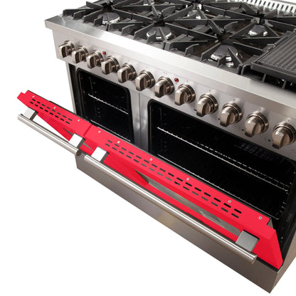 Forno Galiano 48-Inch Freestanding Dual Fuel Range, 8 Burners, Double Convection Ovens, Red Doors FORNO
