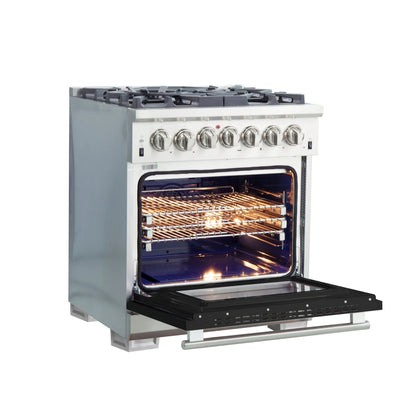 FORNO Capriasca 30-inch Dual Fuel Range Black, 5 Burners, 4.32 cu.ft. True Convection Oven FORNO