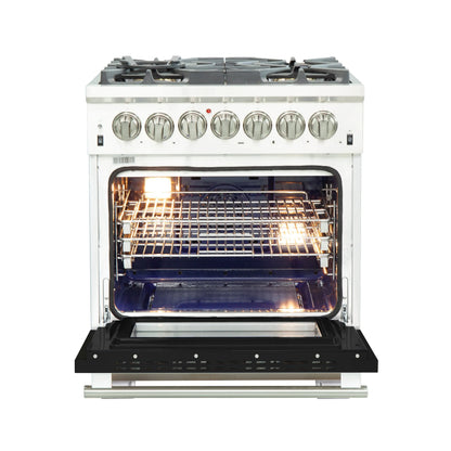 FORNO Capriasca 30-inch Dual Fuel Range Black, 5 Burners, 4.32 cu.ft. True Convection Oven FORNO