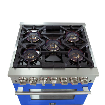 Forno Capriasca 30-Inch Freestanding Dual Fuel Range, 4 Burners, True Convection Oven, Blue Door FORNO