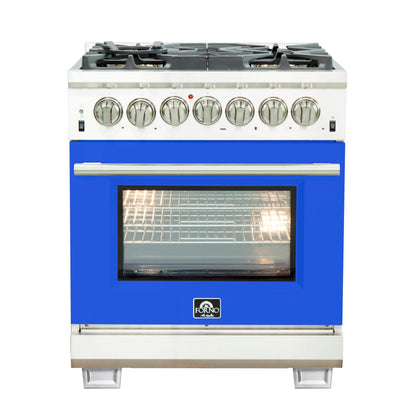 Forno Capriasca 30-Inch Freestanding Dual Fuel Range, 4 Burners, True Convection Oven, Blue Door FORNO