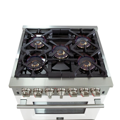 Forno Capriasca 30-Inch Freestanding Dual Fuel Range, 4 Burners, True Convection Oven, White Door FORNO