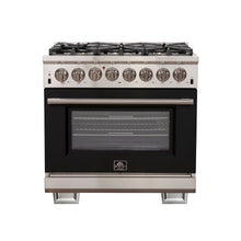 Forno Capriasca 36-Inch Freestanding Dual Fuel Range, 6 Burners, True Convection Oven, Black Door FORNO