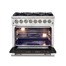 Forno Capriasca 36-Inch Freestanding Dual Fuel Range, 6 Burners, True Convection Oven, Black Door FORNO