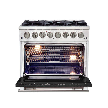 Forno Capriasca 36-Inch Freestanding Dual Fuel Range, 6 Burners, True Convection Oven, Black Door FORNO