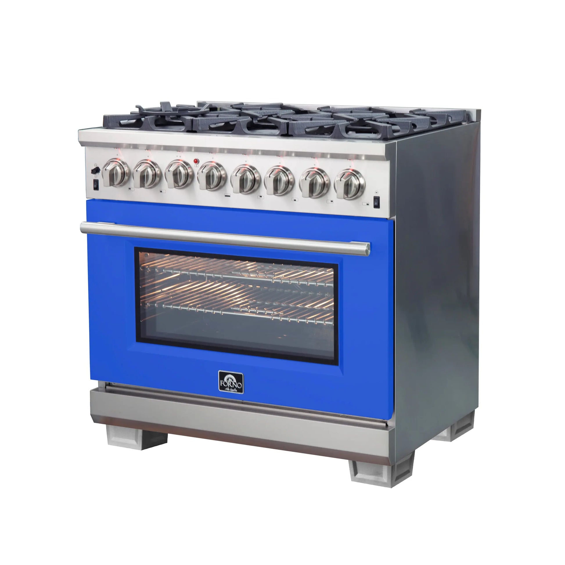Forno Capriasca 36-Inch Freestanding Dual Fuel Range, 6 Burners, True Convection Oven, Blue Door FORNO