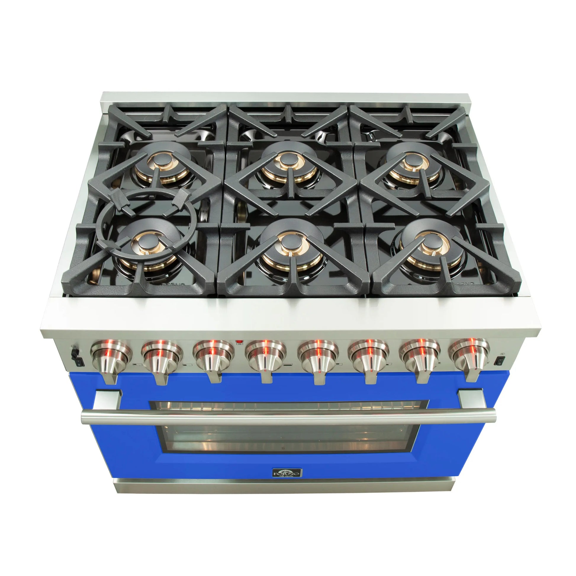 Forno Capriasca 36-Inch Freestanding Dual Fuel Range, 6 Burners, True Convection Oven, Blue Door FORNO