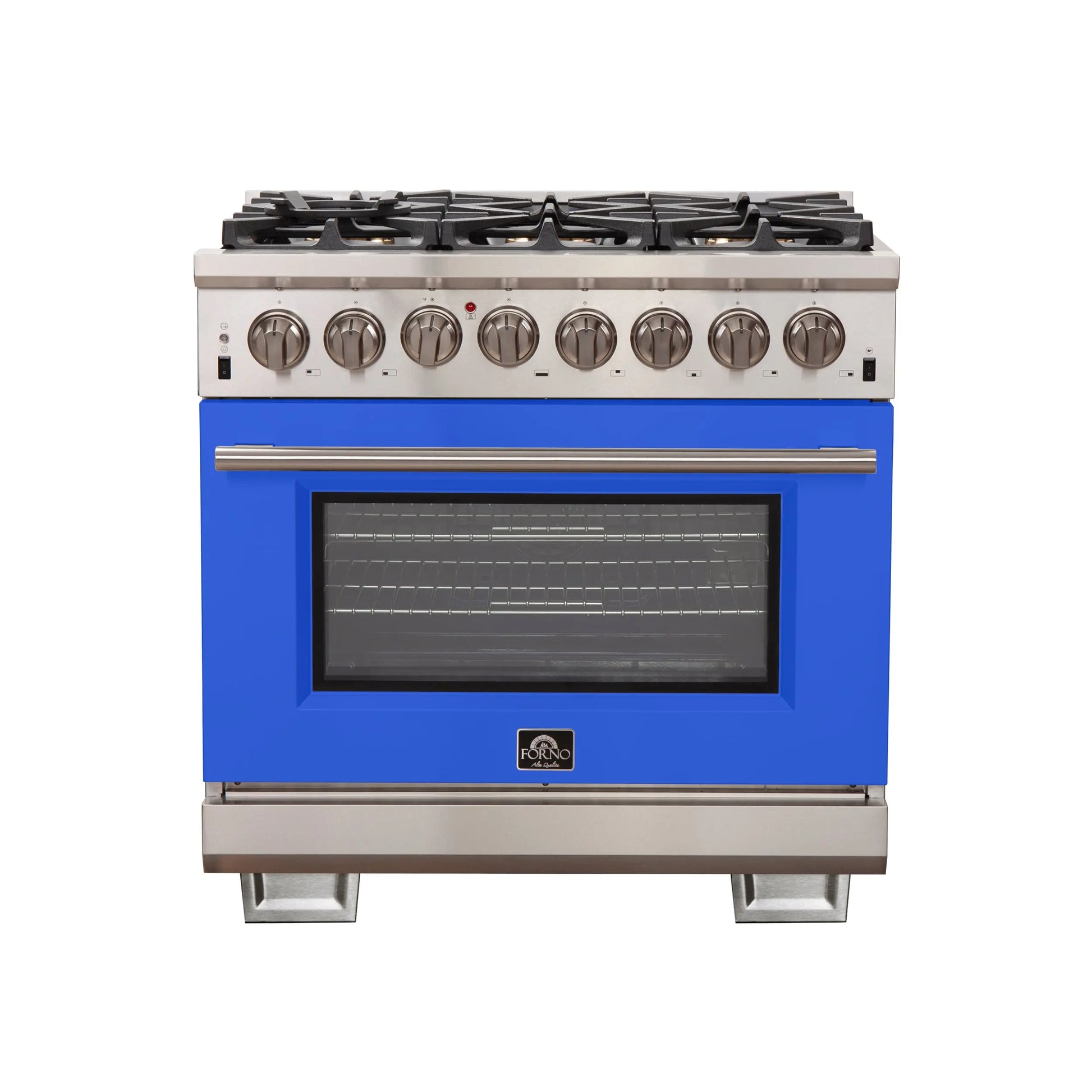 Forno Capriasca 36-Inch Freestanding Dual Fuel Range, 6 Burners, True Convection Oven, Blue Door FORNO