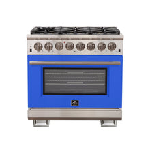 Forno Capriasca 36-Inch Freestanding Dual Fuel Range, 6 Burners, True Convection Oven, Blue Door FORNO