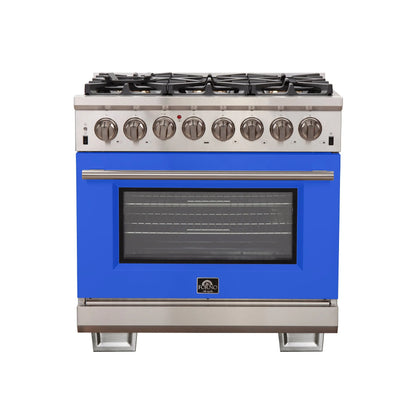 Forno Capriasca 36-Inch Freestanding Dual Fuel Range, 6 Burners, True Convection Oven, Blue Door FORNO