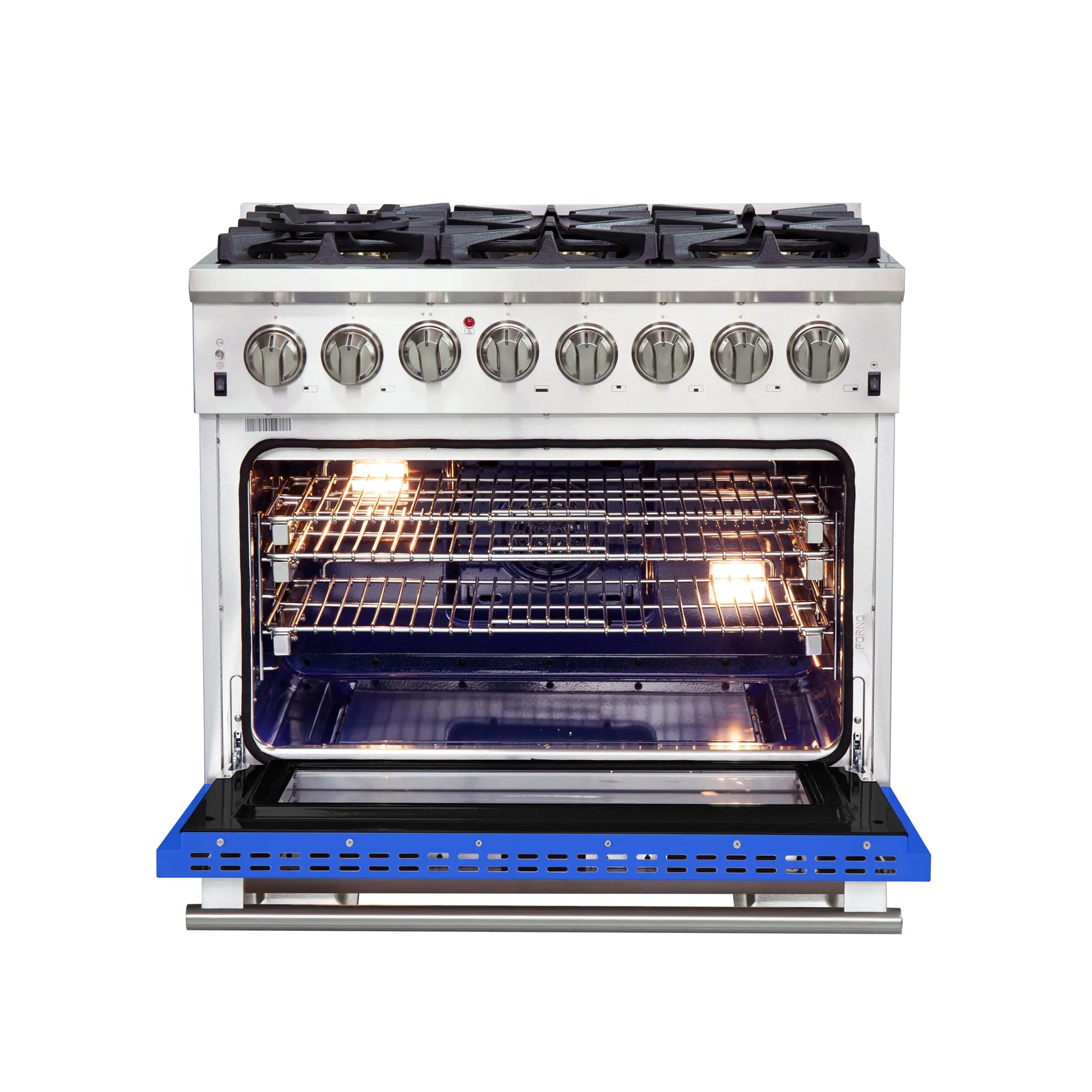 Forno Capriasca 36-Inch Freestanding Dual Fuel Range, 6 Burners, True Convection Oven, Blue Door FORNO