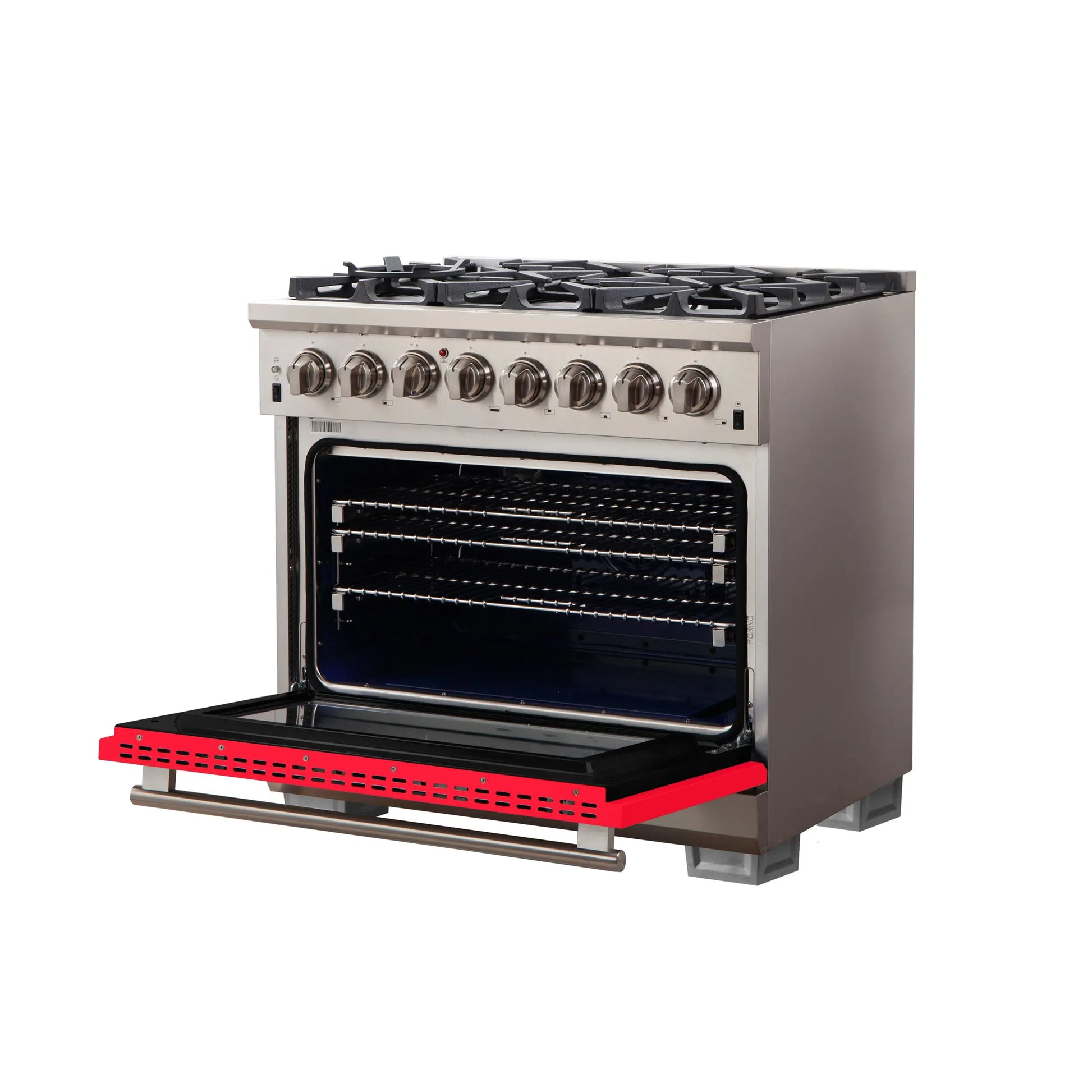 Forno Capriasca 36-Inch Freestanding Dual Fuel Range, 6 Burners, True Convection Oven, Red Door FORNO