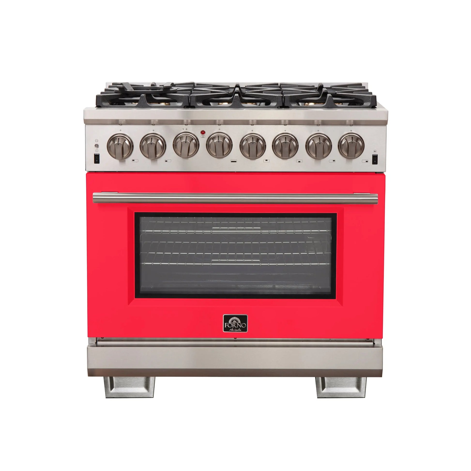 Forno Capriasca 36-Inch Freestanding Dual Fuel Range, 6 Burners, True Convection Oven, Red Door FORNO