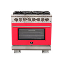 Forno Capriasca 36-Inch Freestanding Dual Fuel Range, 6 Burners, True Convection Oven, Red Door FORNO