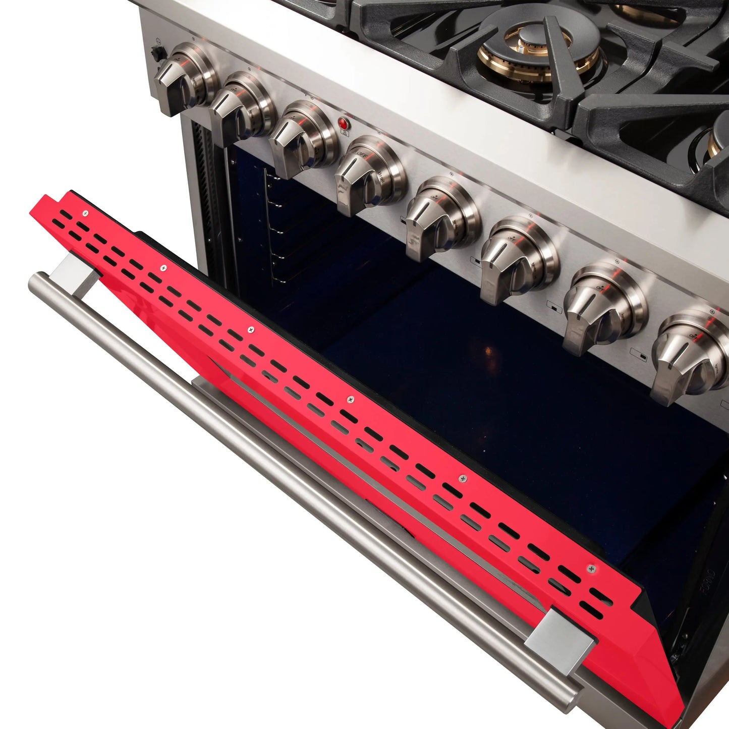 Forno Capriasca 36-Inch Freestanding Dual Fuel Range, 6 Burners, True Convection Oven, Red Door FORNO