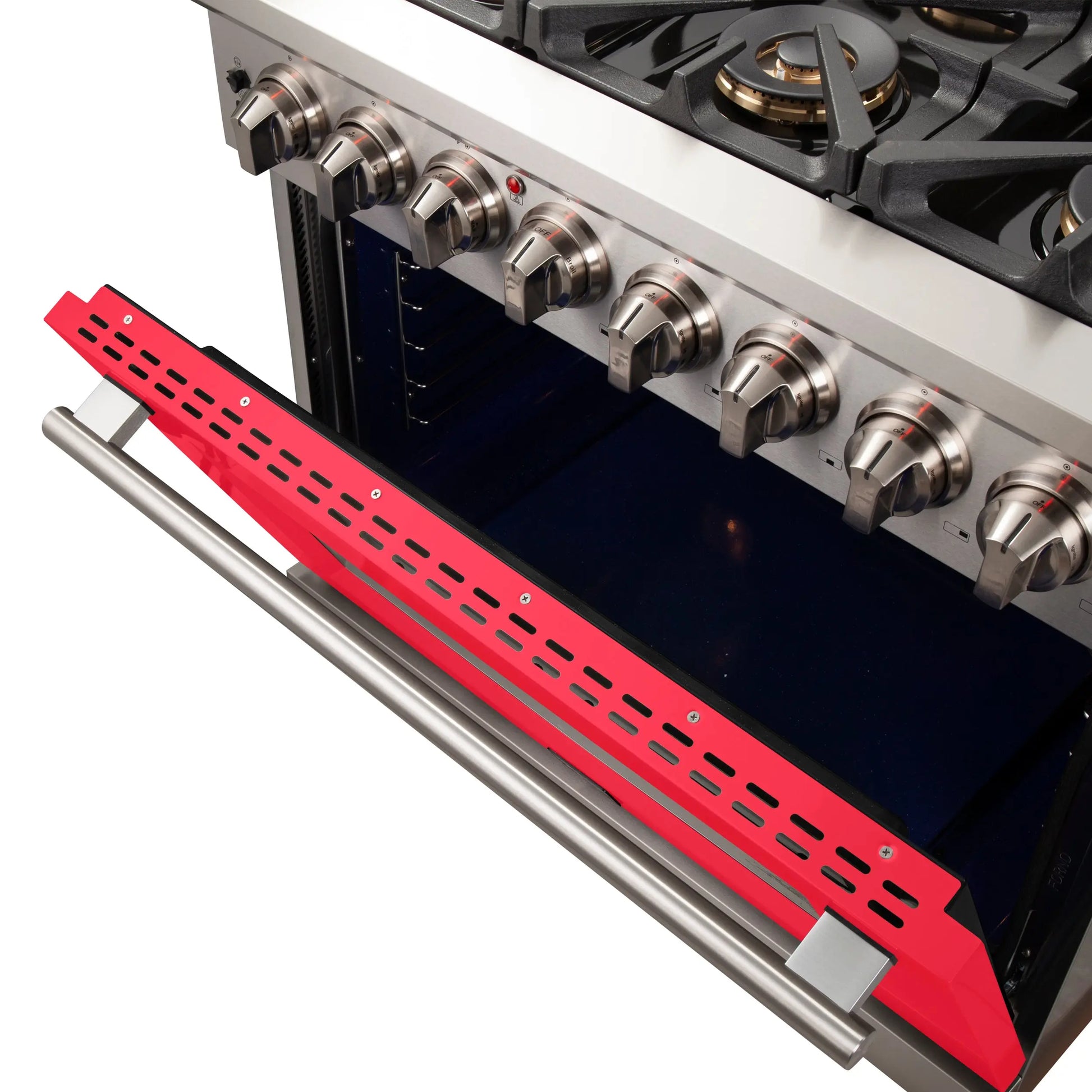 Forno Capriasca 36-Inch Freestanding Dual Fuel Range, 6 Burners, True Convection Oven, Red Door FORNO