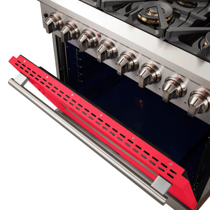 Forno Capriasca 36-Inch Freestanding Dual Fuel Range, 6 Burners, True Convection Oven, Red Door FORNO