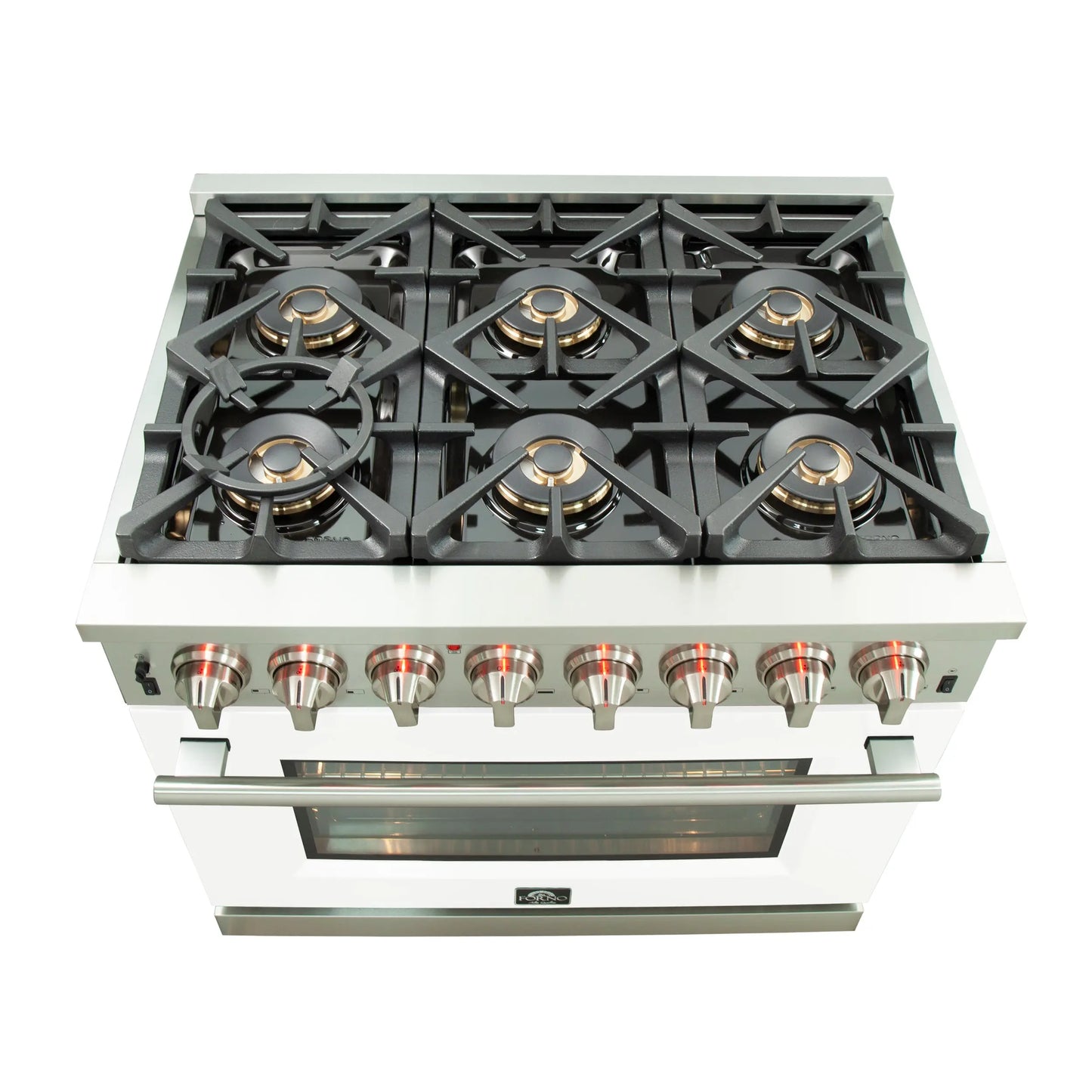 Forno Capriasca 36-Inch Freestanding Dual Fuel Range, 6 Burners, True Convection Oven, White Door FORNO