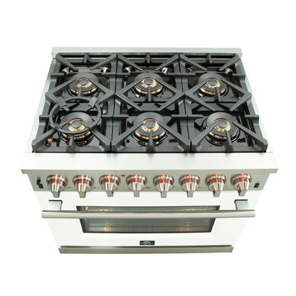 Forno Capriasca 36-Inch Freestanding Dual Fuel Range, 6 Burners, True Convection Oven, White Door FORNO