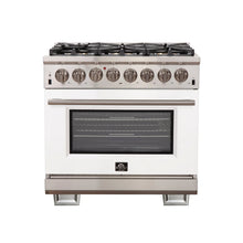 Forno Capriasca 36-Inch Freestanding Dual Fuel Range, 6 Burners, True Convection Oven, White Door FORNO