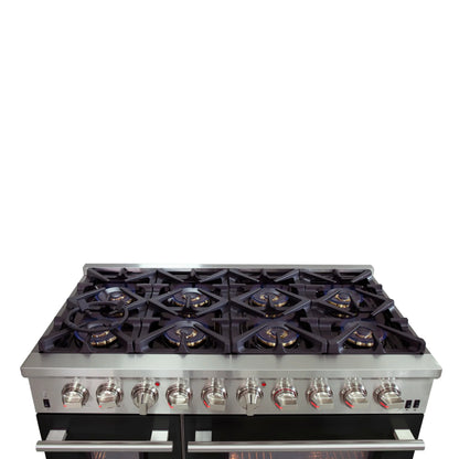Forno Capriasca 48-Inch Freestanding Dual Fuel Range, 8 Burners, True Convection Oven, Black Doors FORNO