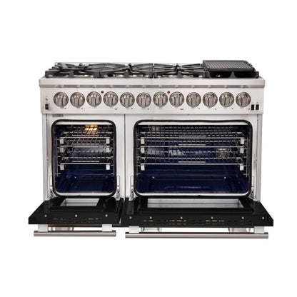 Forno Capriasca 48-Inch Freestanding Dual Fuel Range, 8 Burners, True Convection Oven, Black Doors FORNO
