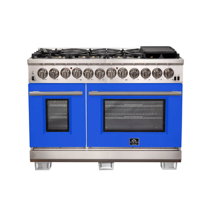 Forno Capriasca 48-Inch Freestanding Dual Fuel Range, 8 Burners, True Convection Oven, Blue Doors FORNO