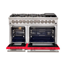 Forno Capriasca 48-Inch Freestanding Dual Fuel Range, 8 Burners, True Convection Oven, Red Doors FORNO