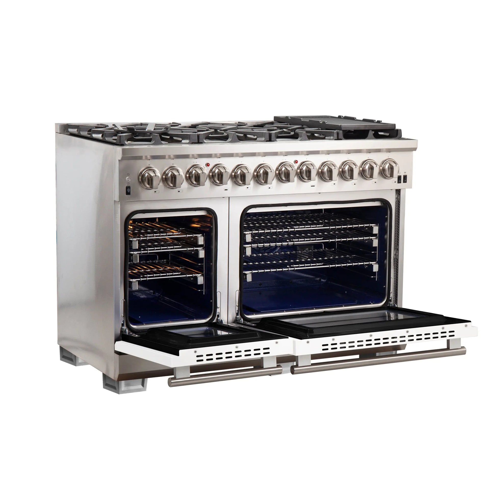 Forno Capriasca 48-Inch Freestanding Dual Fuel Range, 8 Burners, True Convection Oven, White Doors FORNO