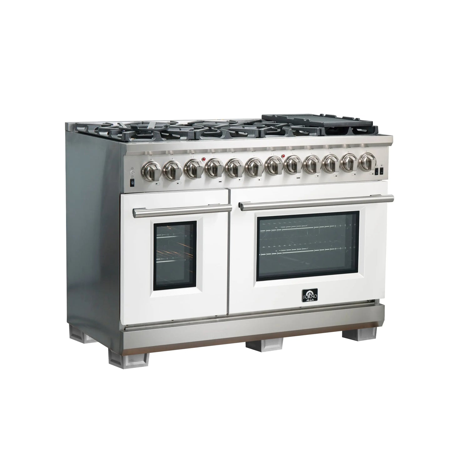 Forno Capriasca 48-Inch Freestanding Dual Fuel Range, 8 Burners, True Convection Oven, White Doors FORNO